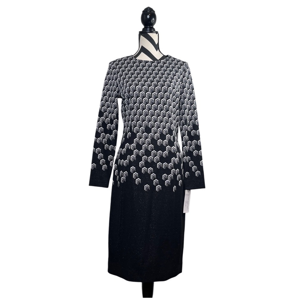 NWT Rickie Freeman Teri Jon Sz 10 Long-Sleeve Knit Midi Dress